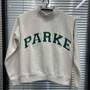 Parke Light Gray Pullover Sweatshirt with Green Collegiate Appliqué
